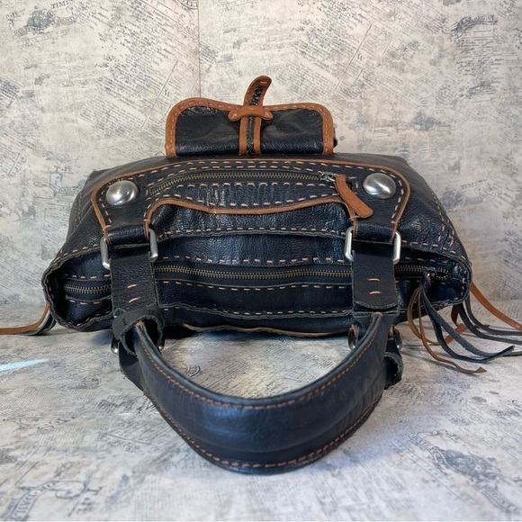 Carla Mancini Top Stitched Black Leather Satchel - Picture 7 of 14